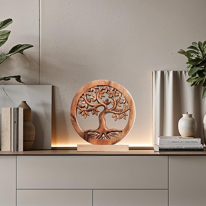 Decozen Solid Wood Tree of Life Sculpture - Home Decor, Living Room, Boho, Shelf, Coffee Table, Centerpiece Table Decorations, Mantle, Dining Table Centerpiece, Bathroom Shelf, Entryway, Farmhouse