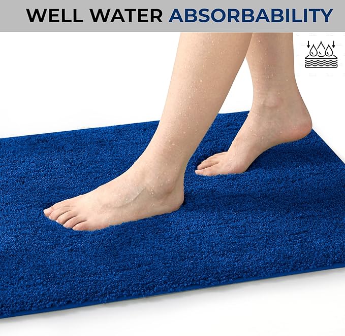 YHF Bathroom Rugs 17" X 24", Extra Thick & Soft Microfiber Shaggy, Machine Washable Bath Mats, Absorbent Bath Rugs, Non-Slip Rubber Backing Bath Mat for Bathroom Floor, Tub and Shower, Royal Blue