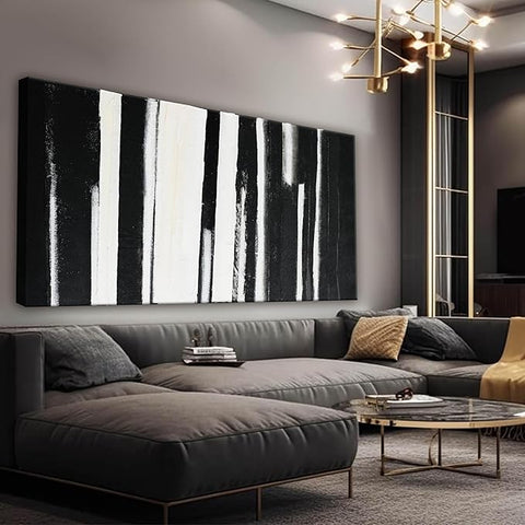 QSQ Black and White Abstract Wall Art Decor Modern Decorations Home Paintings Minimalist Stripes Artwork for Living Room Bedroom Office 20"40"