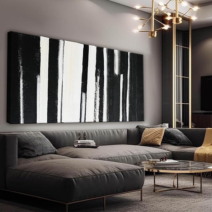 QSQ Abstract Wall Art Decor Large Home Decor Wall Art Prints Black and White Minimalist Stripes Artwork Modern paintings Wall Decorations for Living Room Wall Bedroom Office Decor 29"×58"