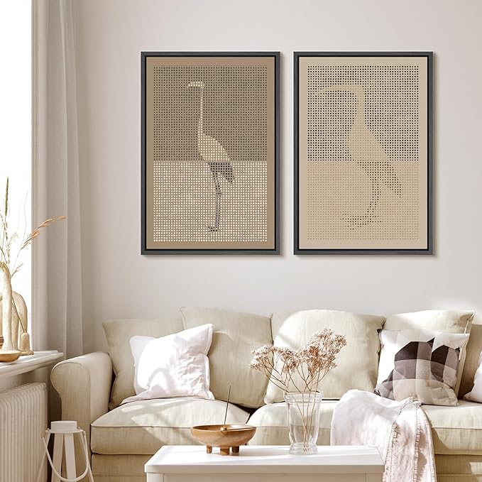 MUDECOR Framed Canvas Print Wall Art Bird Silhouette Modern Minimalist with Heron Crane Illustrations Modern Art Decorative Bohemian Colorful for Living Room, Bedroom, Office - 24"x36"x2 Black