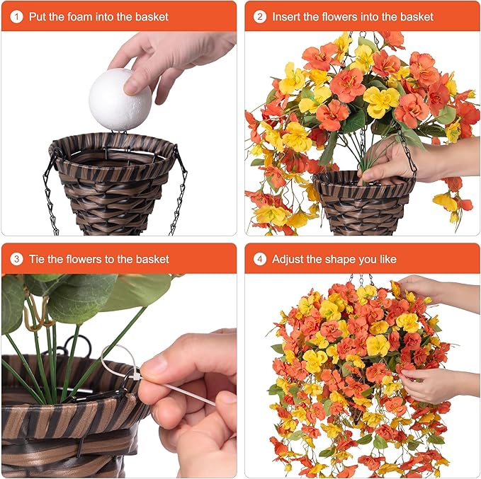 Ivydale Artificial Hanging Flowers Fake Plants with Basket for Outdoors Fall Decoration, Faux Hibiscus Long Vines Realistic Silk Flowers for Planters Outside Home Patio Porch Balcony, YellowOrange