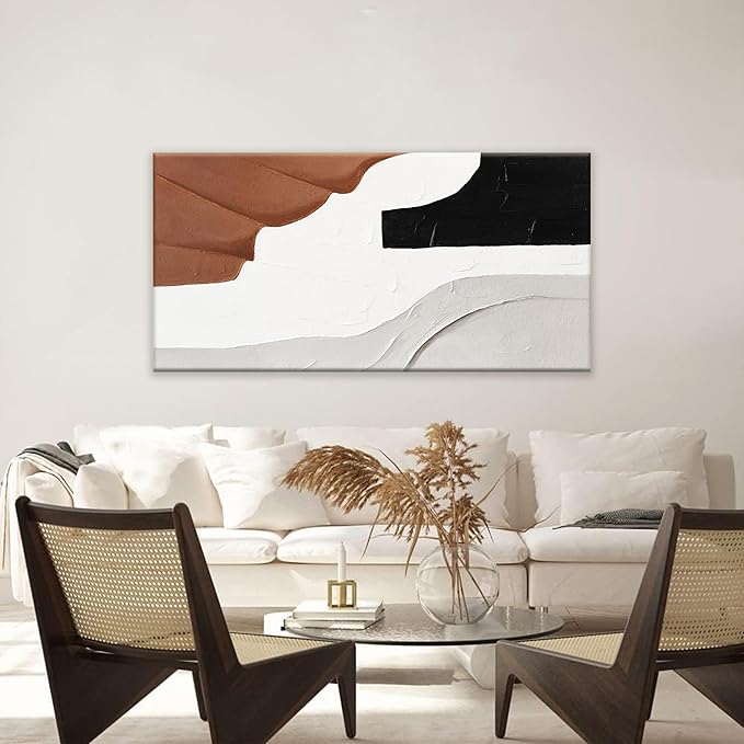 TAIJXAGSG Abstract Wall Art Brown Color Block Art Prints Black And White Geometric Color Block Canvas Art Wall Decor Painting Modern Artwork Decorations For Living Room Bedroom Kitchen 24 x 48 In