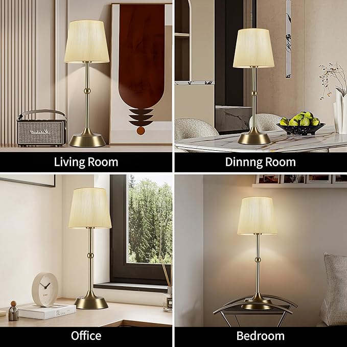 Set of 2 Cordless Cold Table Lamp,LED Portable Dimmable Desk Lamp,6000mA Battery Powered Table Lamp,Touch Control Fabric Table Light for Dining Room,Bedroom,Bar,Camping,Balcony.(LED Bulb Included)