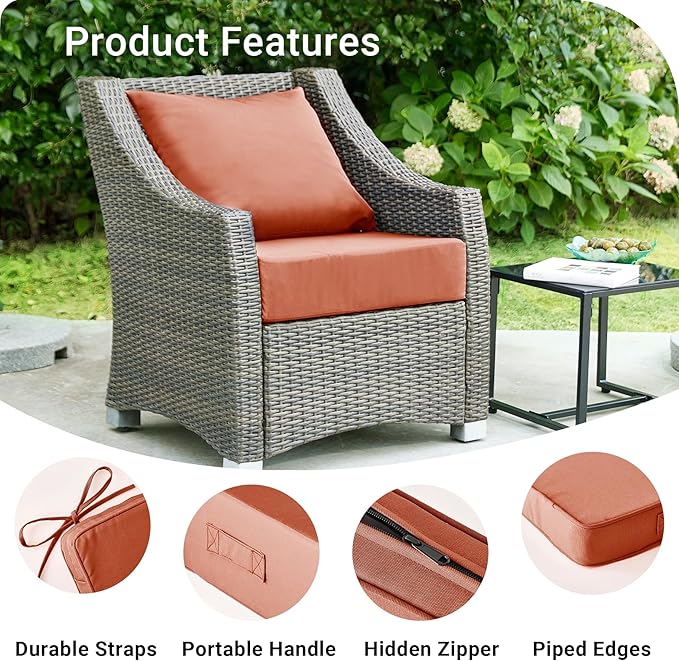 Outdoor Cushions for Patio Furniture,Outdoor Seat Cushion Set 24 x 24 x 5.75 Inch,Waterproof & Fade Resistant Outdoor Chair Cushions,Deep Patio Chair Cushion with Removable Cover,Spice