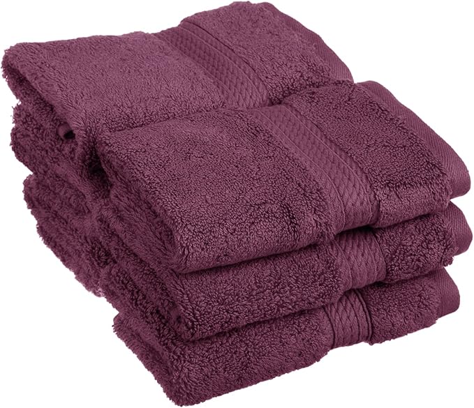 BLUENILEMILLS BNM Egyptian Cotton 6-Piece Towel Set, Includes 6 Face Towels, Attached Loop for Easy Hanging and Storage, Hotel Quality, Perfect for Bathroom, Gym, Shower Space, or Spa, Plum