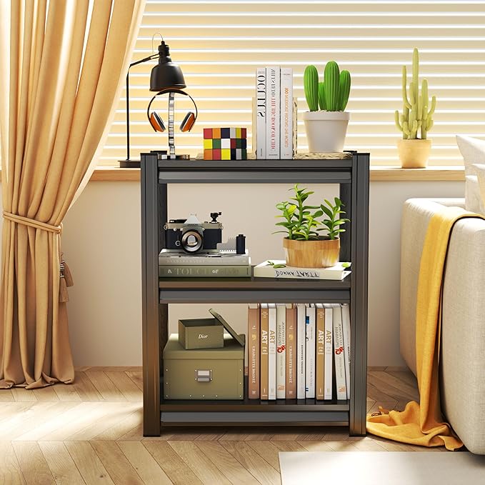 Tall Bookshelf with Open Shelves, Metal Office Book Shelf, Adjustable Organizer Bookcase, Standing Storage Organizer Shelf for Living Room (24" W*14" D*32" H)