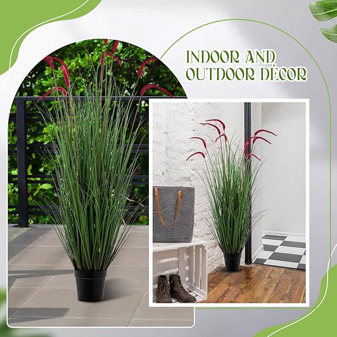 Jexine 2 Pieces Faux Plants Outdoor 4 ft Tall Artificial Grass Plant Potted Artificial Setaria Grass Faux Greenery Floor Plants for Housewarming Gift House Garden Bathroom Lobby Outdoor(Purple)