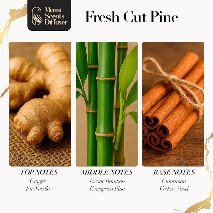 Fresh Cut Pine Scent 4 Fl Oz - 120 ml Inspired by Hotel Essential Oils Aroma for Home Office Business Diffuser Luxury Fragance Refill Aromatherapy Natural Blend of Exotic Bamboo, Cinnamon and Ginger.