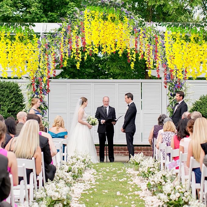 24 Pack Artificial Fake Wisteria Vine Ratta (3.75 Feet) Hanging Garland Silk Flowers String Home Party Wedding Decor (Yellow)