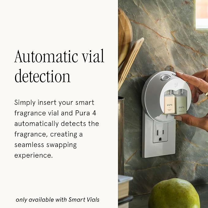 Pura Smart Home Fragrance Device Starter Set - Pura 4 - Scent Diffuser for Home - Includes Fragrance Aroma Diffuser - Square Box, Festival and Beach Vacay Scent Refills