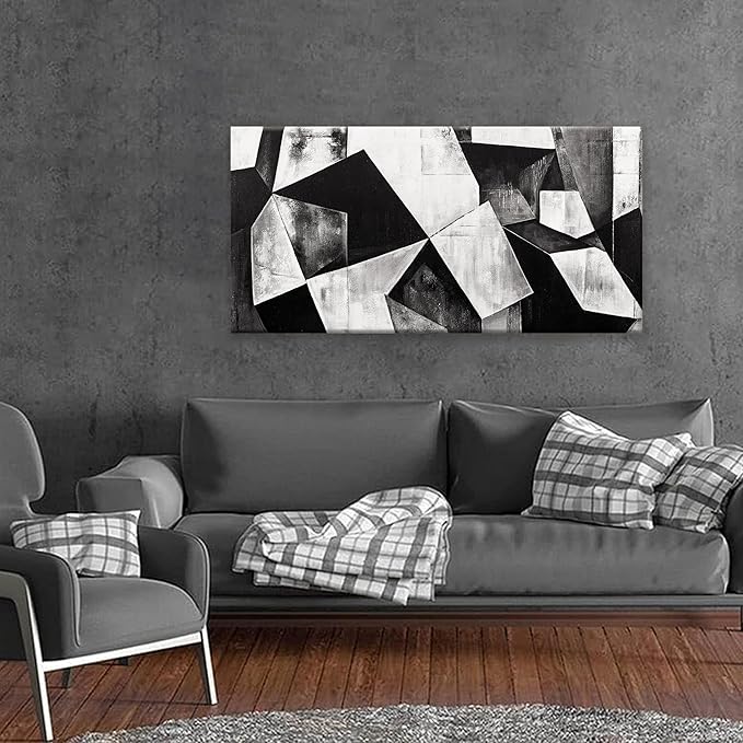 TAIJXAGSG Canvas Art Wall Decor Color Block Line Art Prints Black And White Geometric Color Block Art Painting Modern Artwork Decorations For Living Room Pictures For Bedroom Wall Decor 24x48 In