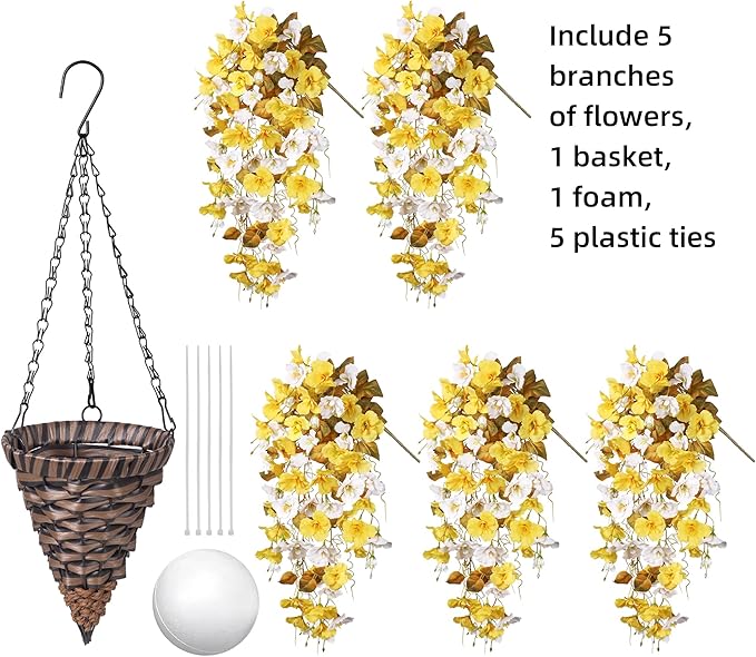 Ivydale Artificial Hanging Hibiscus Flowers with Basket for Outdoors Fall Decoration, UV Resistant Fake Hibiscus Vines Faux Plants Realistic Silk Flowers for Planters Outside Home Patio Porch Balcony