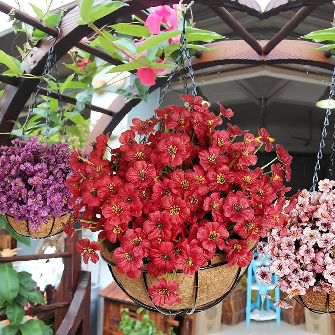 BIHRTC Artificial Fake Hanging Plants Flowers with Basket 12inch Artificial Botanical Silks Look Real FlowersOrange Daisy in Hang Planter for Porch Patio Balcony Home Outside Garden Decoration