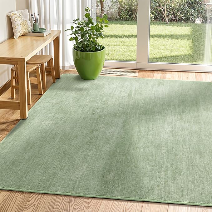 Washable Rug 4x6 Area Rugs for Living Room - Stain Resistant Non-Slip Backing Boho Rug for Bedroom,Durable & Ultra-Thin Vintage Large Area Rug(4x6,Green)