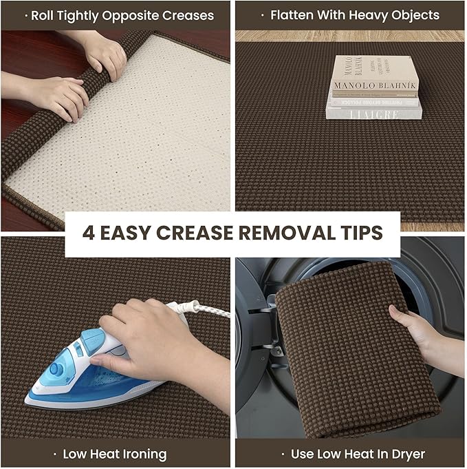 IOHOUZE Washable Runner Rug 2.6x12 Non Slip Rubber Backed Extra Long Hallway Runner Entryway Runner Indoor, Kitchen Rugs Woven Cotton Floor Carpet for Hall Entrance Stair, Brown