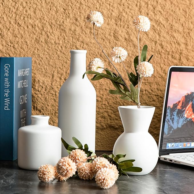 Ceramic Flower Vase Without Dried Fake Flowers, Centerpiece vases for Table, Modern Vases for Home Decor- 3 Pcs