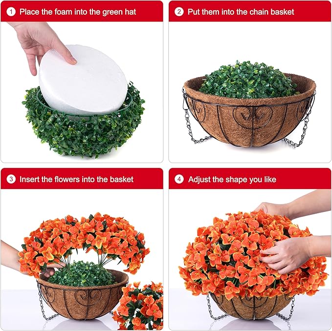 Artificial Hanging Flowers Basket for Outdoors Fall Plants Decoration, Fake Silk Bougainvillea Flowers in Planter Look Real UV Resistant Faux Flower for Outside Porch Patio Garden Yard Home Decor