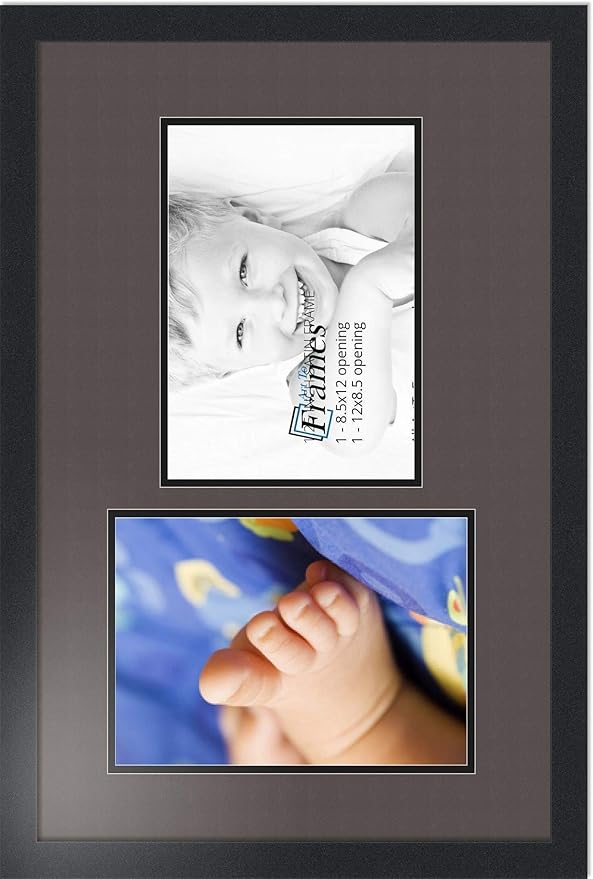 ArtToFrames Double-Multimat-776-119/89-FRBW26079 Collage Photo Frame Double Mat with 2-8.5x12 Openings and Satin Black Frame