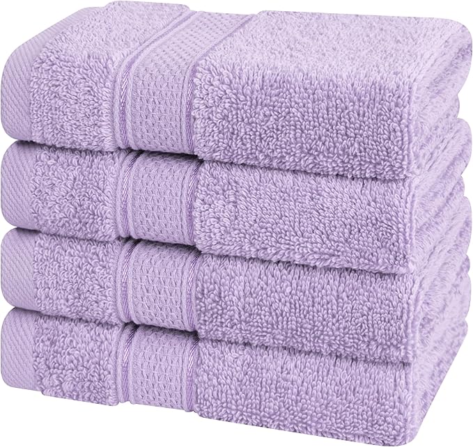 American Soft Linen Salem Washcloth Sets, 4 Piece Luxury 600 GSM 100% Cotton Washcloths for Bathroom, 13x13 inches Washrags Premium Quality Hand Face Towels, Lilac