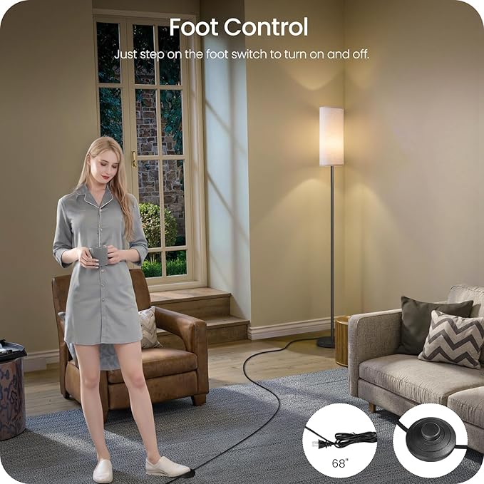 Dimmable Floor Lamp for Living Room with Remote and Foot Switch, Corner Floor Lamp, 66" Standing Tall Lamp, 10W 900LM LED Bulb Included, 3000K-6500K, Linen Shade, Weighted, FCC Listed W06LD05W1