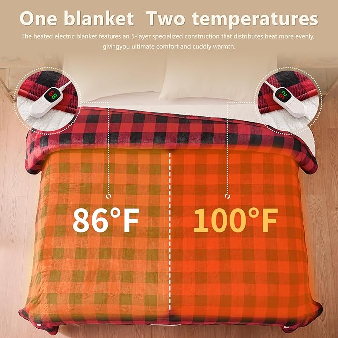 Homemate Electric Blanket Heated Queen Size - 84“x90“ Ultra Soft Cozy Flannel Heating Blanket with 10 Fast Heat Levels 8 Hours Auto Off Over-Heated Protection ETL Certification Keep Warm in Home