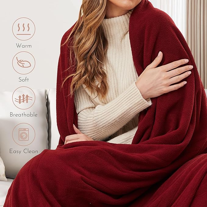 Electric Blanket 72'' x 84'' Full Size Soft Heated Blanket with 4 Levels of Heat ＆ 10 Hour Auto Off, Machine Washable - Wine Red