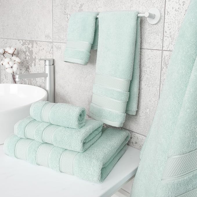 American Soft Linen Salem Turkish Bath Towel Set, 100% Cotton 600 GSM 6 Piece Towels for Bathroom, 2 Bath Towels 2 Hand Towels 2 Washcloths, Mint