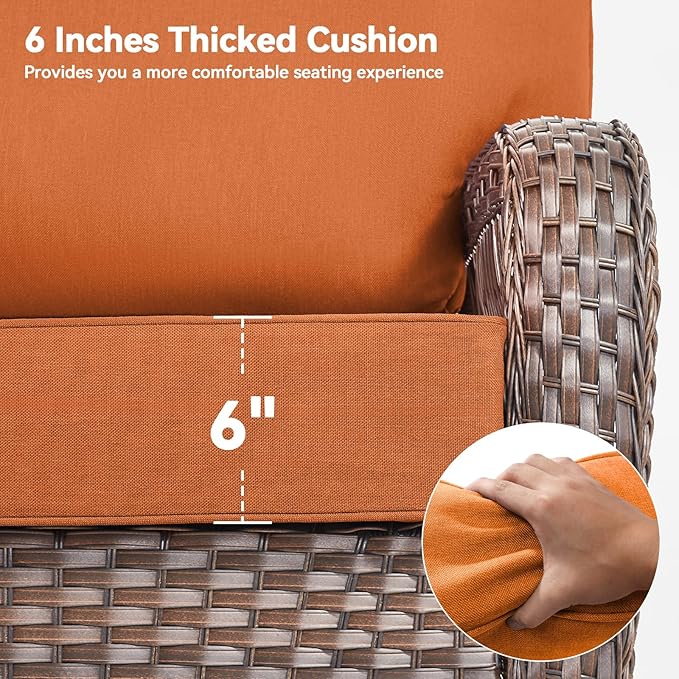 Luxury 6" Outdoor Cushions for Patio Furniture, 24x24x6 Thick Seat Cushion Set of 2, Fade Resistant Couch Chair Replacement Cushions High Density Deep Wicker Chair Cushion w/Removable Cover, Orange