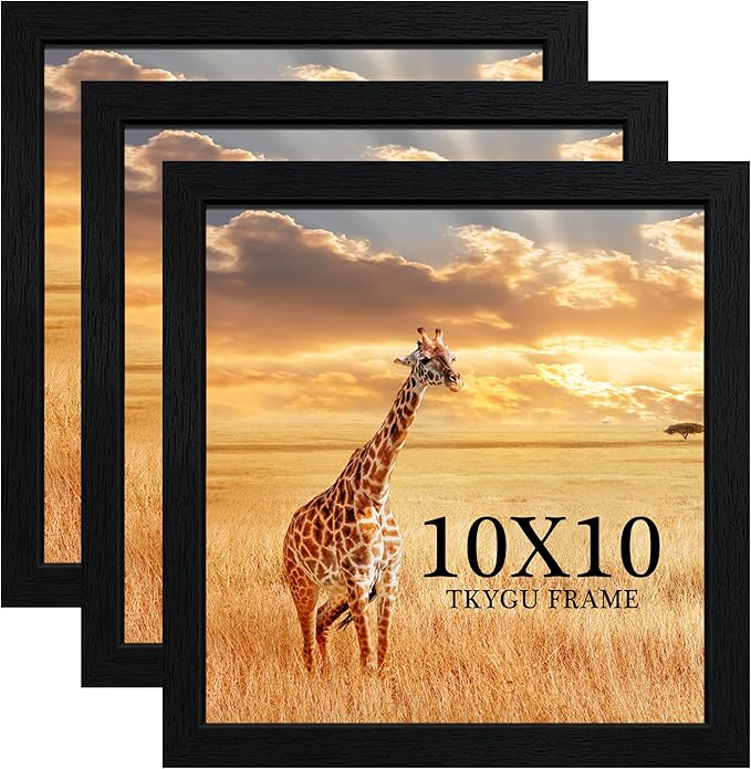 10 x10 Picture Frame Set of 3, Black Wooden Frame 10 x10 Square Wall Gallery Poster Photo frame with Horizontal and Vertical Formats for Wall Hanging best gift
