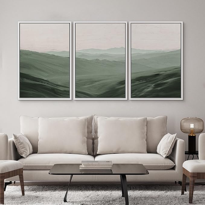SIGNWIN Framed Canvas Print Wall Art Set Rolling Green Mountain Hill Environment Nature Wilderness Photography Modern Art Chic Landscape for Living Room, Bedroom, Office - 24"x36"x3 White