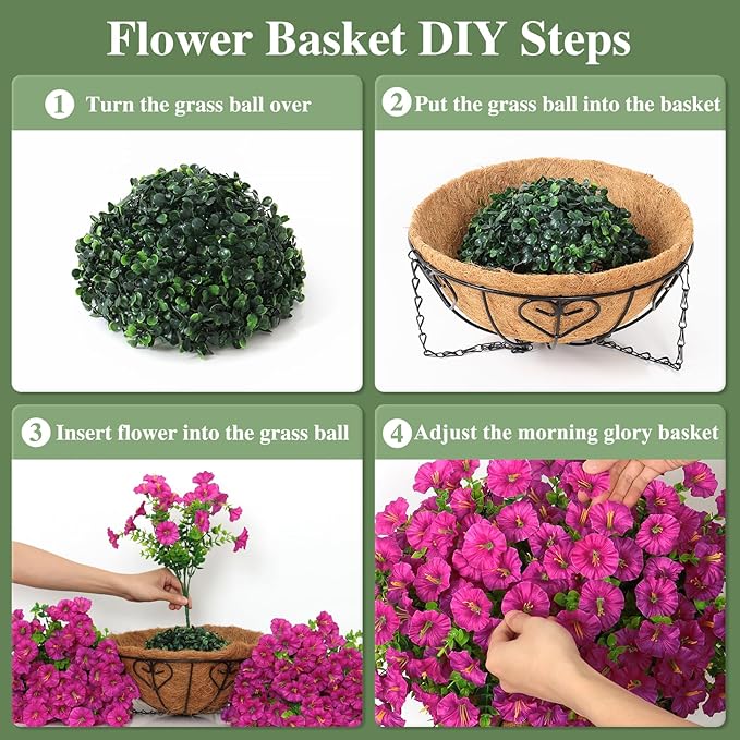 KHOYIME Artificial Hanging Flowers Plants Basket for Outdoors Indoor, 2 Set Faux Silk Fuchsia Morning Glory Fake Eucalyptus Planters UV Resistant Spring Summer Decorations for Home Garden Porch Patio