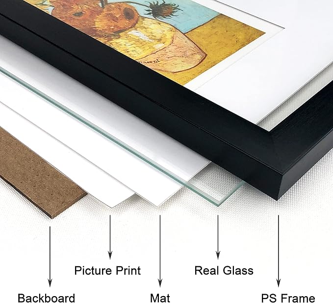12x12 Black Picture Frame Set of 3 for Pictures 8x8 with Mat or 12x12 Without Mat, Wall or Tabletop Gallery Photo Frames with Real Glass