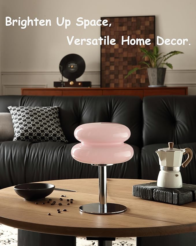 Mushroom Lamp for Bedroom,Mid Century Modern Lamp for Nightstand, Dimmable Retro Egg Tart Bedside Small Lamps,Unique Home Mushroom Decor Aesthetic Cute Table Lamps for Living Room (Pink)