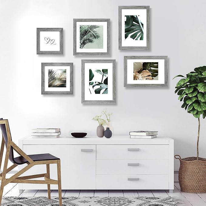 10x14 Picture Frame Set of 2, Made of Glass and Rustic Grey Wooden Frame, Display 8x12 Pictures with Mat or 30 x 40cm Diamond Painting Art without Mat for Wall Mounting, Gallery Photo Frames