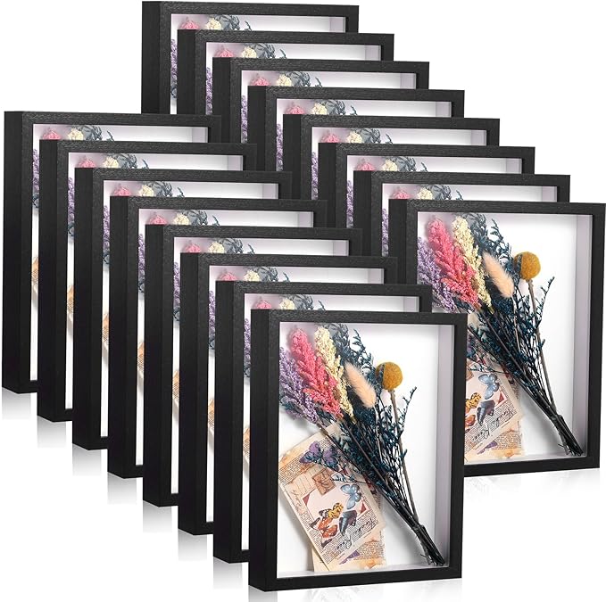Ripeng 16 Pack Shadow Box Frame Display Case Picture Frame for Wedding Bouquet, Back to School Crafts, Memorial Photos, Ticket, Teacher, Medal, DIY Wall or Tabletop Gift Decor(8 x 10 Inch,Black)