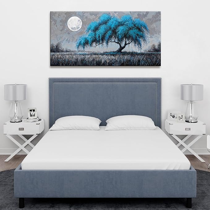 Modern Tree Of Life Wall Art Decor Canvas Art Wall Decor Artwork Blue Wall Art For Living Room Bedroom Kitchen Office Bathroom Ready To Hang Canvas Prints 20x40 Inch