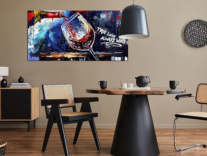 Graffiti Wall-Art - Wine Glass Wall Art for Kitchen - Canvas Art Wall Decor for Living Room Ready to Hang Size 59" x 29"