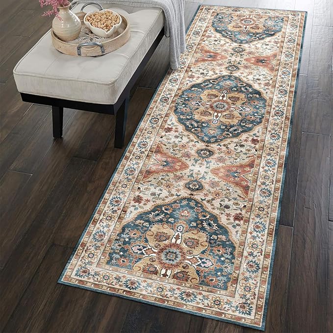 vivorug Runner Rug 2x10 Machine Washable Rug with Non-Slip Backing, Ideal for Kitchen Hallway Entryway Laundry Room - Vintage, Durable, Easy Clean, Low Pile Carpet Runner Beige