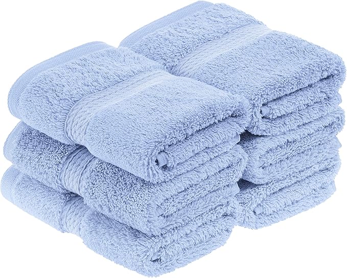 BLUENILEMILLS Premium Towel Collection, Egyptian Cotton Towels for Shower and Bathroom Assorted 6-Piece Face Towel Set, 13" x 13", Light Blue by Blue Nile Mills