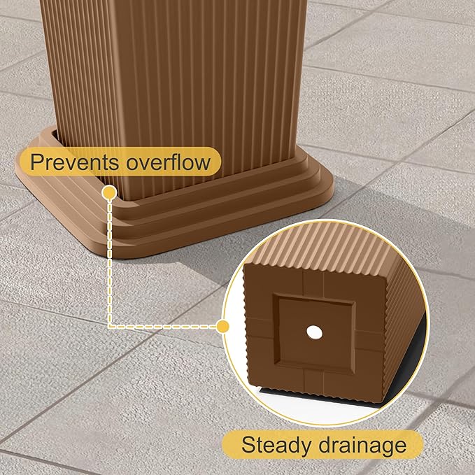 24-Inch Tall Planters Set of 2 for Outdoor and Indoor Use,Tapered Flower Pots with Drainage Tray, Front Porch and Patio Decor,Ideal for Large Plants (Stripes-Brown)
