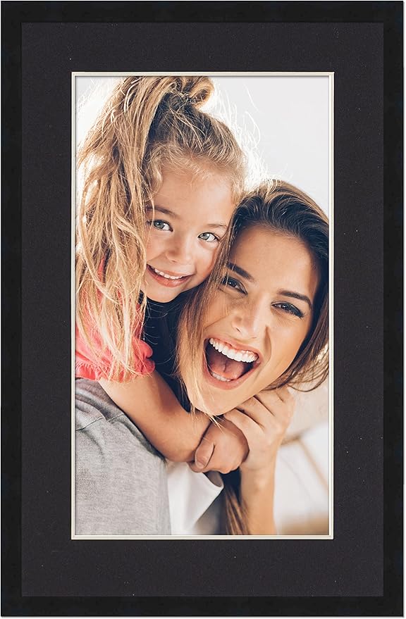 10x15 Frame with Mat - Black 12x17 Frame Wood Made to Display Print or Poster Measuring 10 x 15 Inches with Black Photo Mat