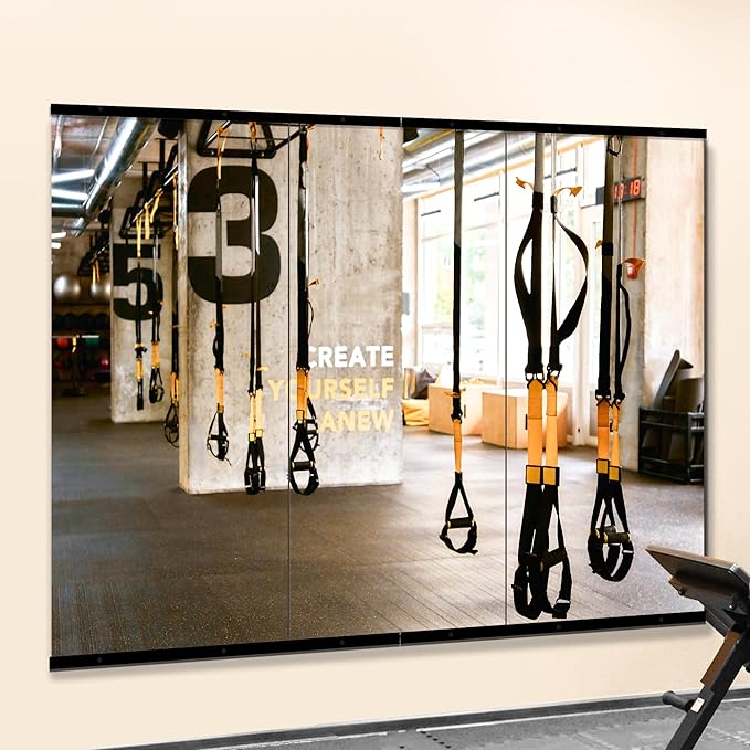 Home Gym Mirror for Wall,Mirror Full Length,48x24x3PCS,Glass Frameless Body Large Mirror for Home Gym,Workout,Bedroom,Garage(Black)