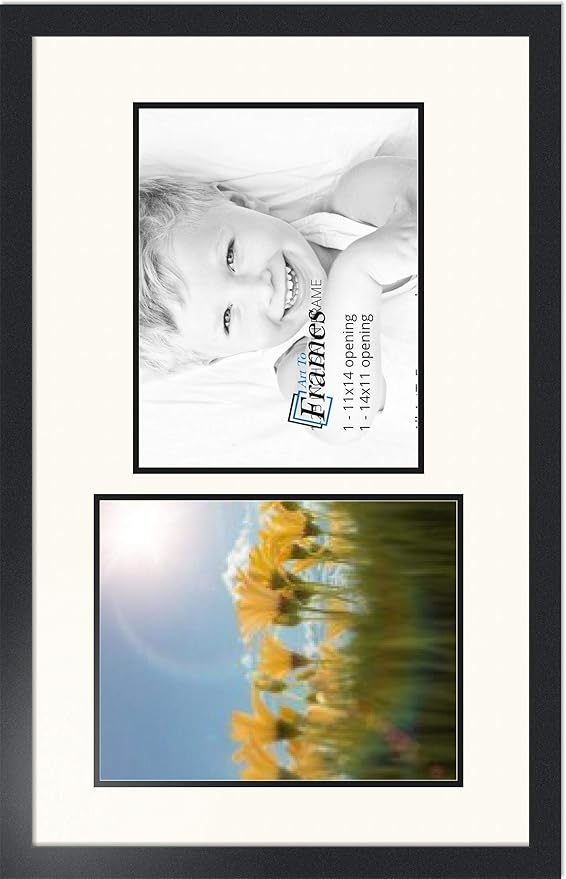 ArtToFrames Collage Photo Frame Double Mat with 2 - 11x14 Openings and Satin Black Frame