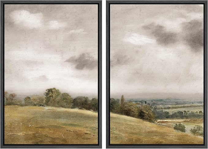 MUDECOR Framed Canvas Print Wall Art Gentle Hills and Distant Storm Tranquil Pastoral Nature Wilderness Illustrations Realism Decorative Scenic for Living Room, Bedroom, Office - 16"x24"x2 Black