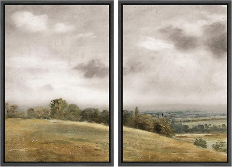 MUDECOR Framed Canvas Print Wall Art Gentle Hills and Distant Storm Tranquil Pastoral Nature Wilderness Illustrations Realism Decorative Scenic for Living Room, Bedroom, Office - 16"x24"x2 Black