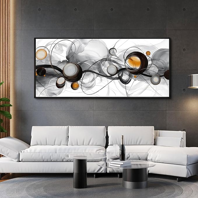 XLSJERST Large Size Frame Wall Art for Living Room - Abstract Artwork Minimalist Painting Modern Black and White Canvas Picture Boho Gray Wall Art