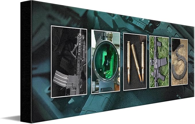 Personal Prints | Tactical Shooting Personalized Firearm Name Art Print | Customized Gift for the Gun or Second Amendment Enthusiast | Unique Photos to Spell Any Name | USA Made Sign Décor | (Modern