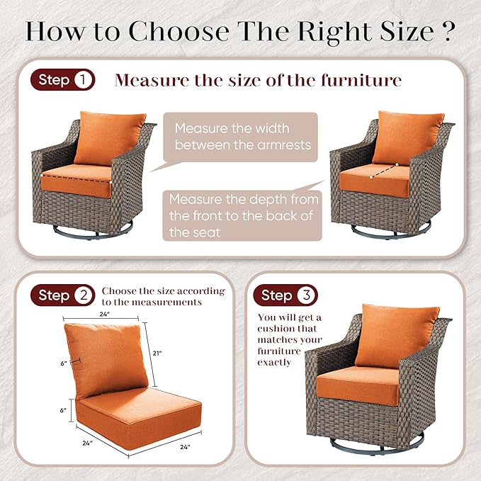 Outdoor Seat Cushion Set-24 x 24 x 6 Inch Outdoor Chair Cushions Set of 2 with Water Resistant & Removable Cover Outdoor Cushions for Patio Furniture Chair Sofa Couch-Orange