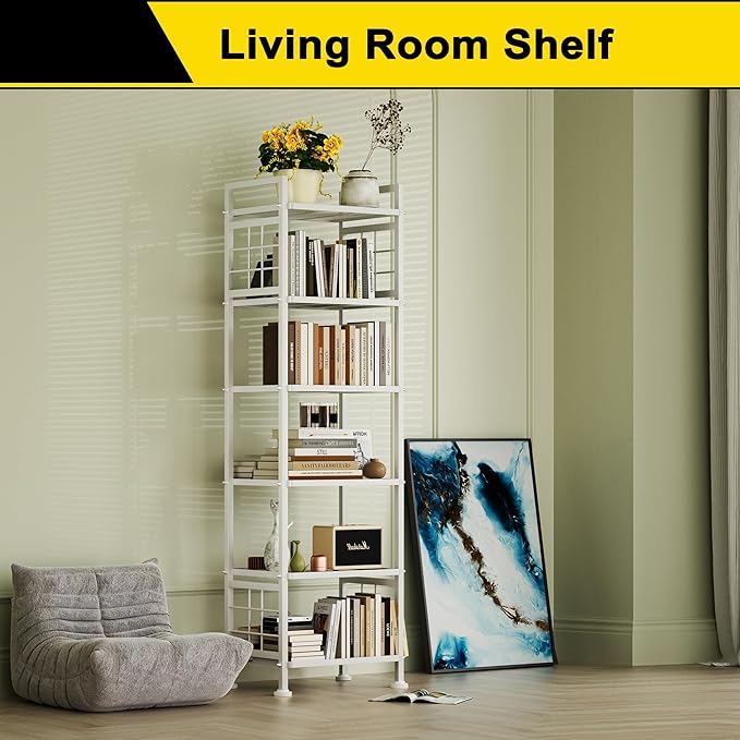 GIOTORENT 6-Wire Standing Storage Shelves, Metal Shelving Unit Pantry Rack for Laundry Kitchen Bathroom Organizer(White)